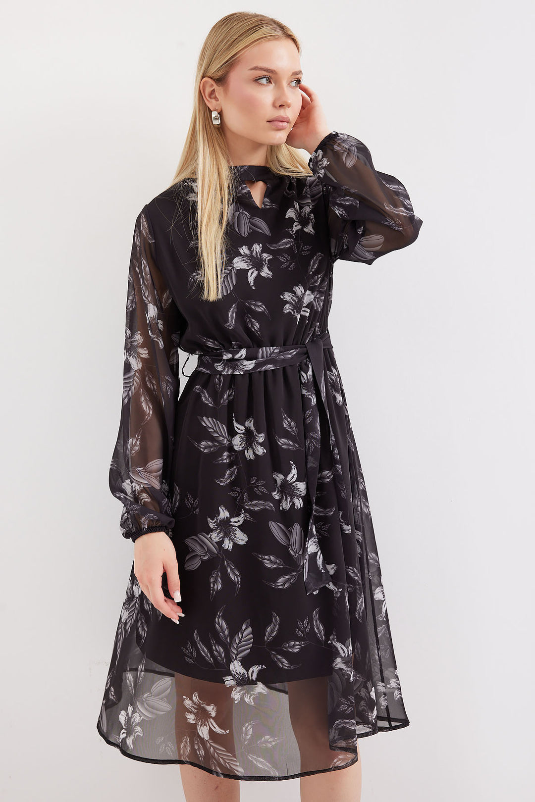 BGD Women Lined Patterned Tulle Dress - Black - Avondale