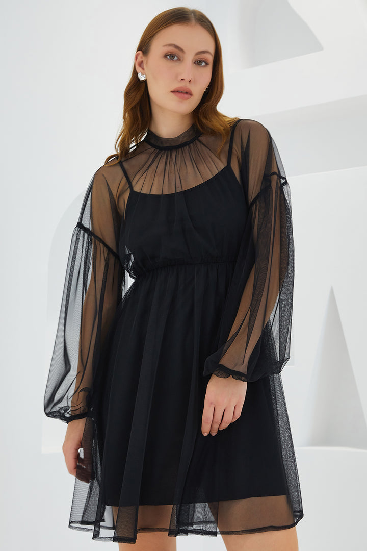 BGD Women Woman Black Tulle Detailed Mini Dress 2485 - Avondale