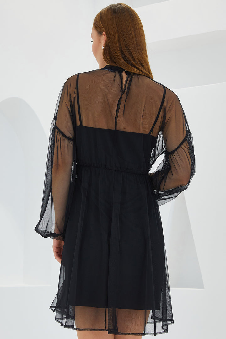 BGD Women Woman Black Tulle Detailed Mini Dress 2485 - Avondale