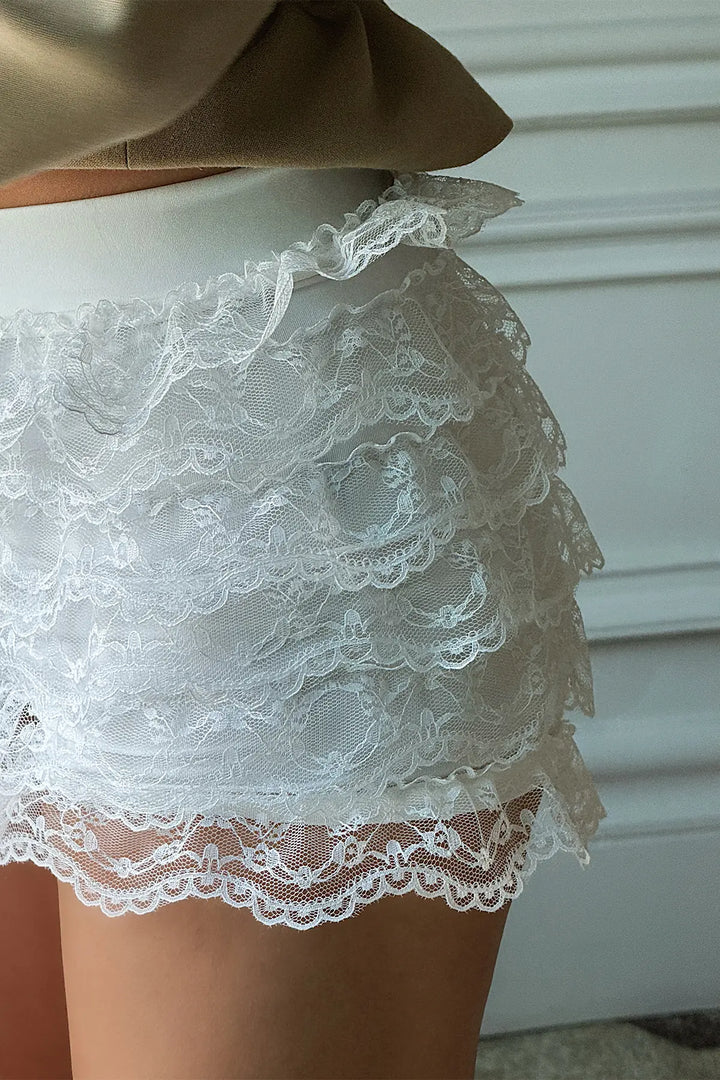 EYY Women White Shorts with Lace Detail and Tie - Rio Rancho