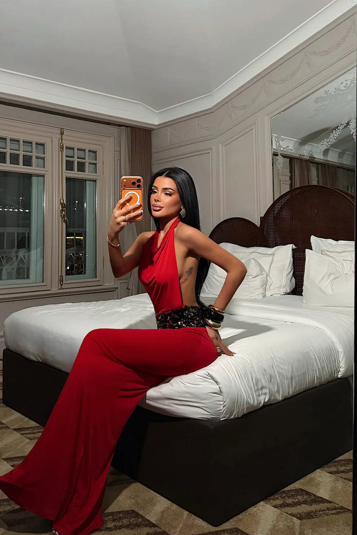 EYY Women Red Lace Detail Long Dress - Oak Lawn