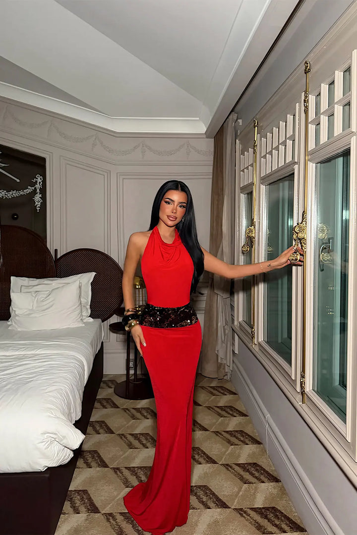 EYY Women Red Lace Detail Long Dress - Oak Lawn