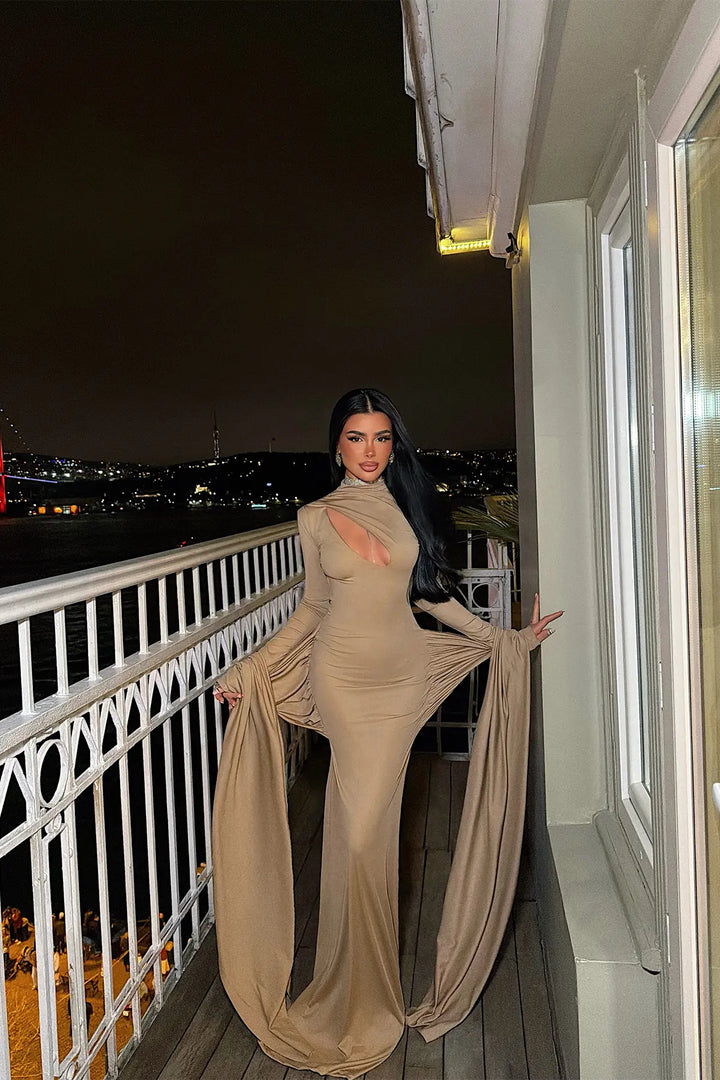 EYY Women Beige Long Dress - Chicoutimi