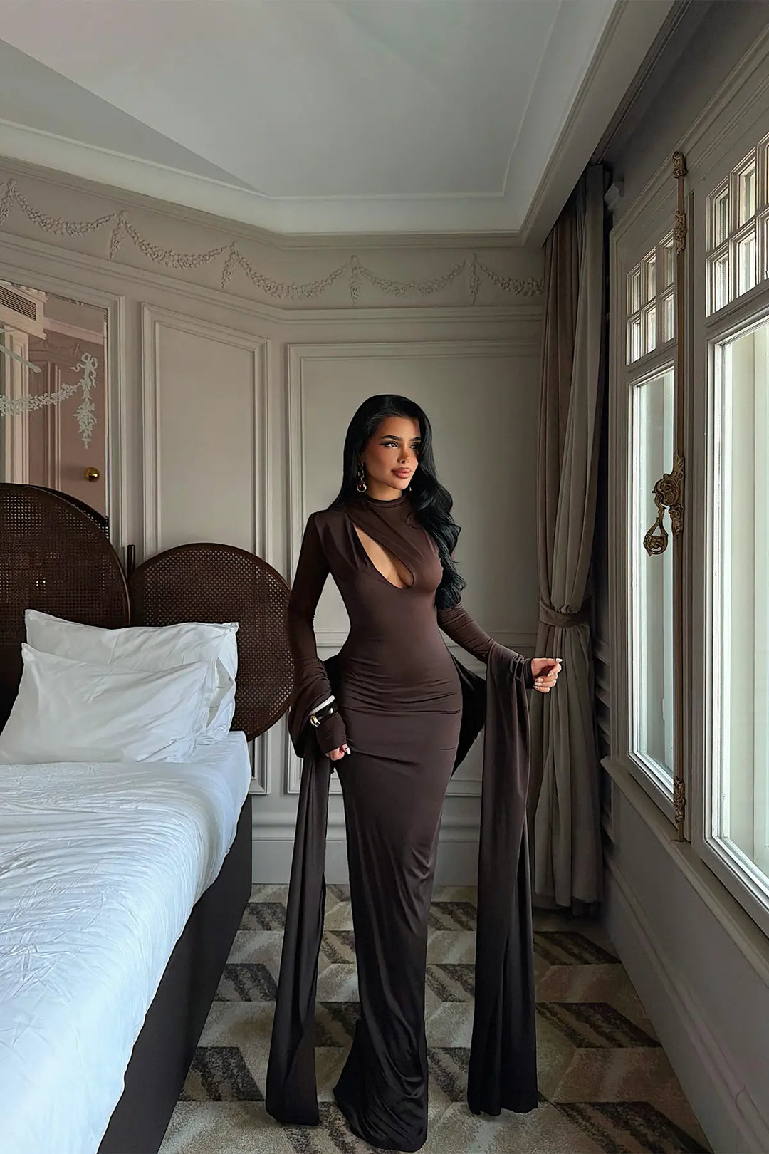 EYY Women Dark Brown Long Dress - Cento