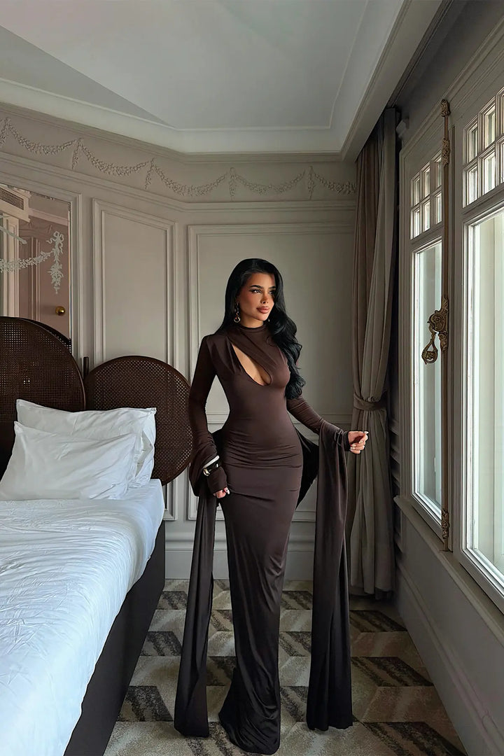 EYY Women Dark Brown Long Dress - Cento