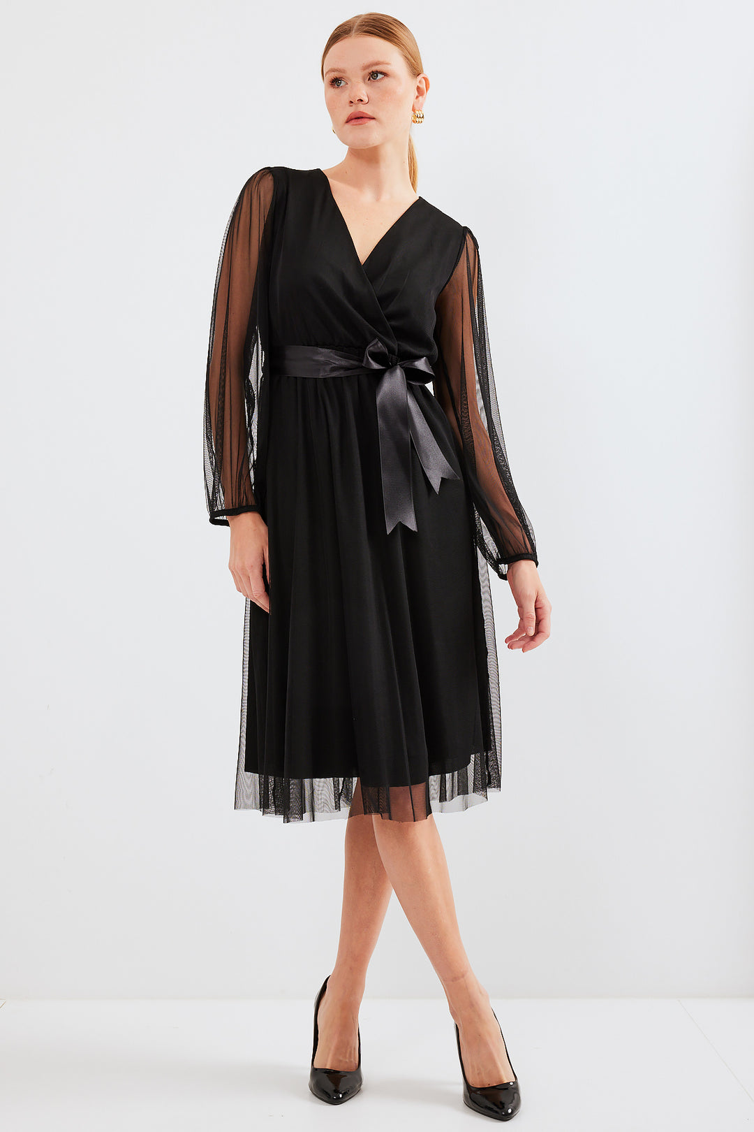 BGD Women Wrap Neck Tulle Dress - Black - Avondale