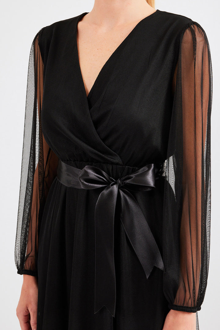 BGD Women Wrap Neck Tulle Dress - Black - Avondale