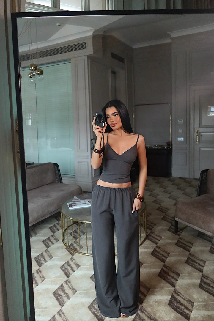 EYY Women Smoke Grey Suspender Pants Set - San Mateo
