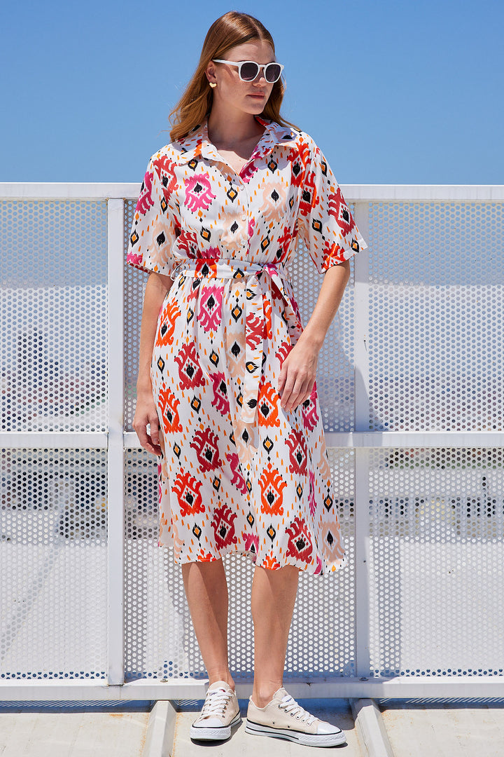 BGD Women Patterned Viscose Dress - Ecru - Galloway