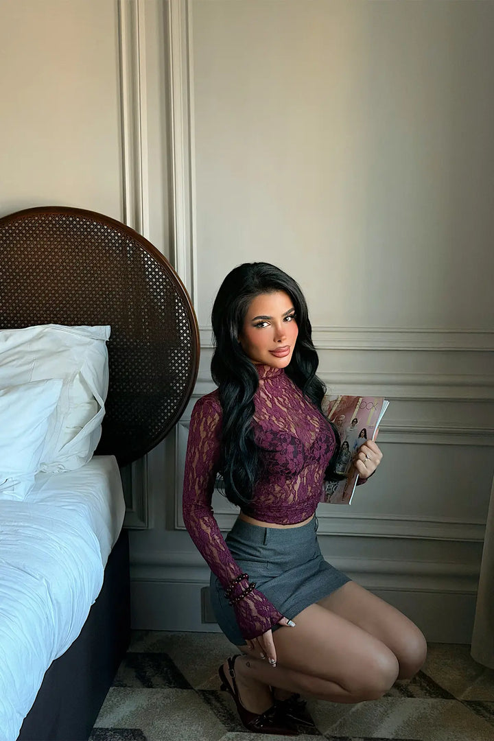 EYY Women Burgundy Raquel Lace Transparent Blouse - Mission