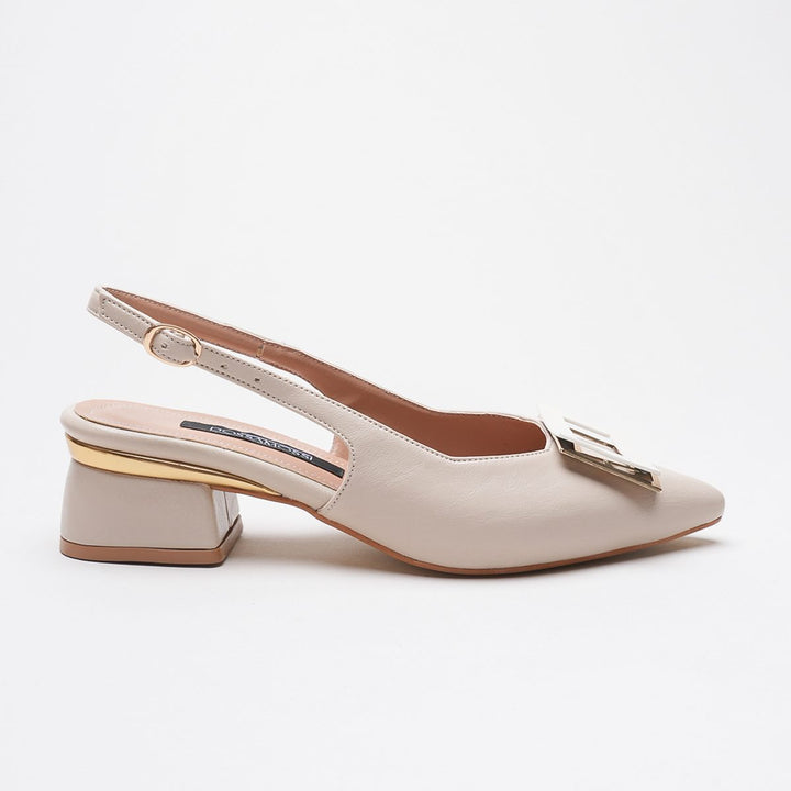 DSM Low Heel Women's Shoe with Square Buckle Detail and Proset Cream Leather - Clarksville