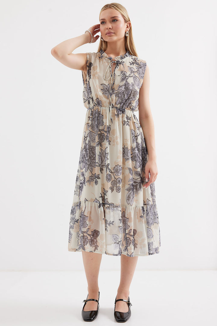 BGD Women Patterned Sleeveless Chiffon Dress - Anthracite - Avondale