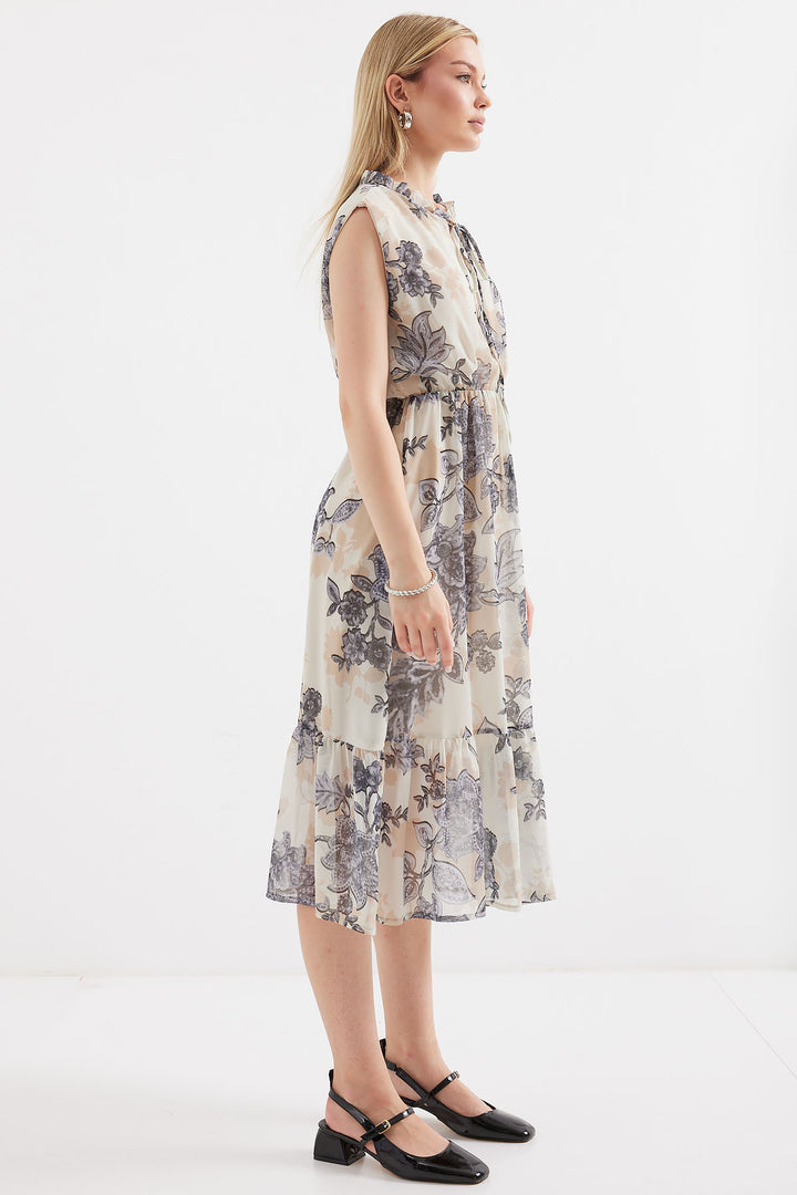 BGD Women Patterned Sleeveless Chiffon Dress - Anthracite - Avondale