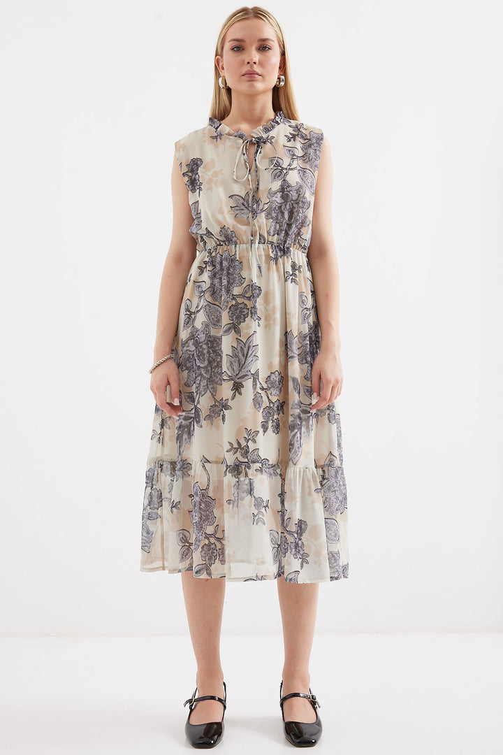 BGD Women Patterned Sleeveless Chiffon Dress - Anthracite - Avondale