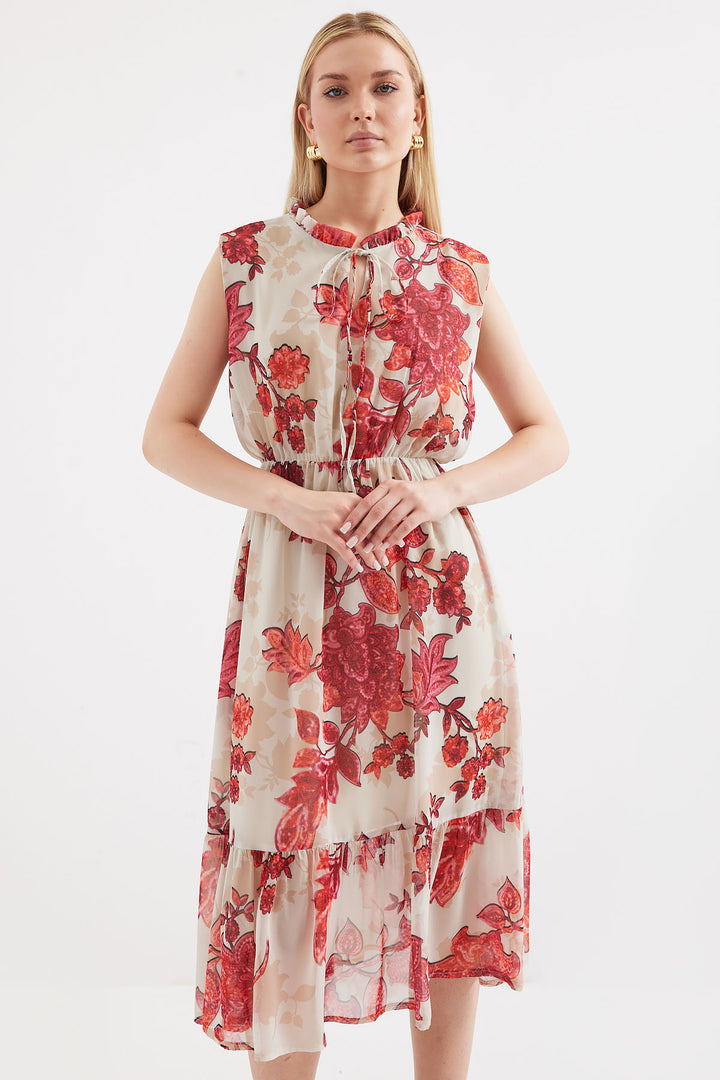 BGD Women Patterned Sleeveless Chiffon Dress - Pomegranate - Avondale