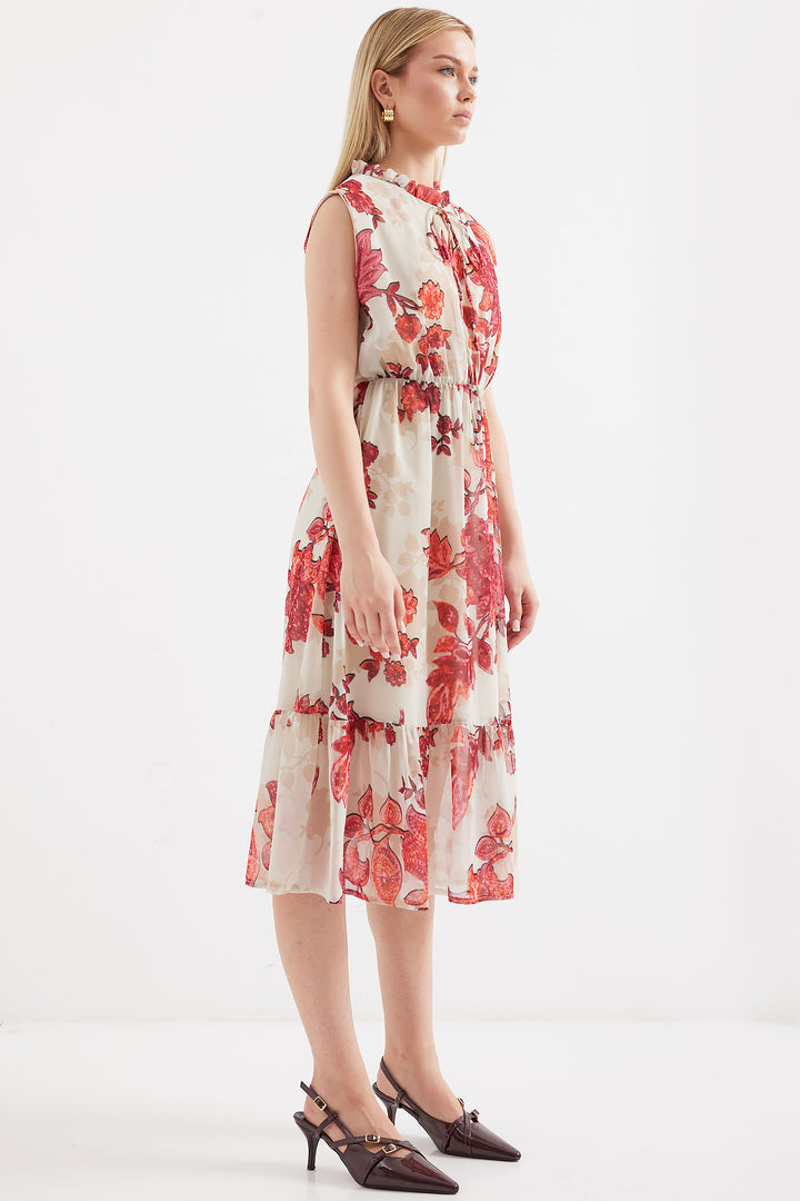 BGD Women Patterned Sleeveless Chiffon Dress - Pomegranate - Avondale