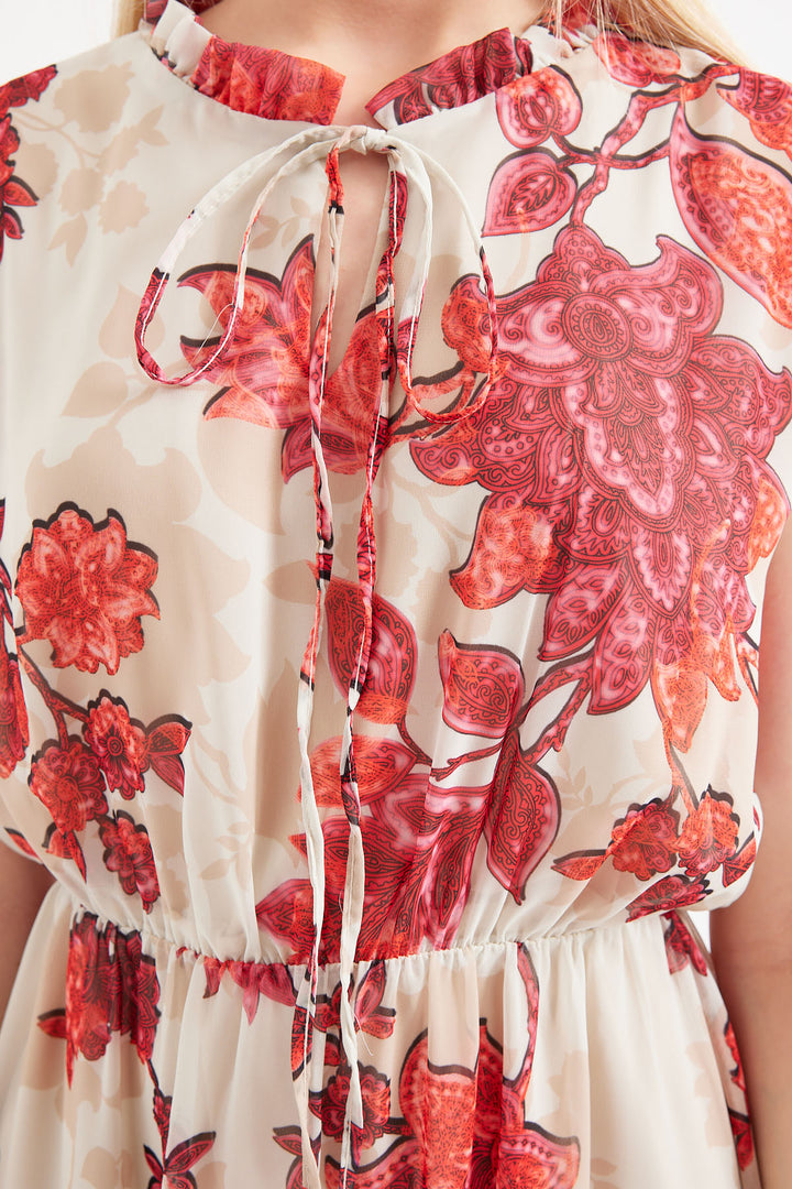BGD Women Patterned Sleeveless Chiffon Dress - Pomegranate - Avondale
