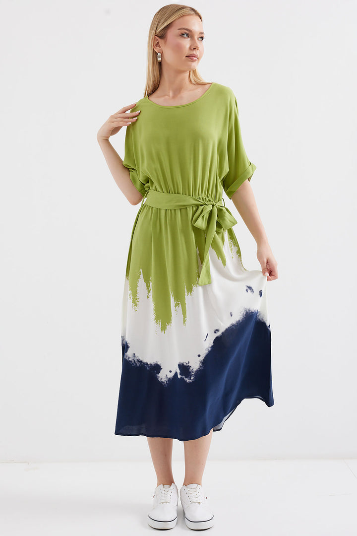BGD Women Patterned Short Sleeve Viscose Dress - Chartreuse - Avondale