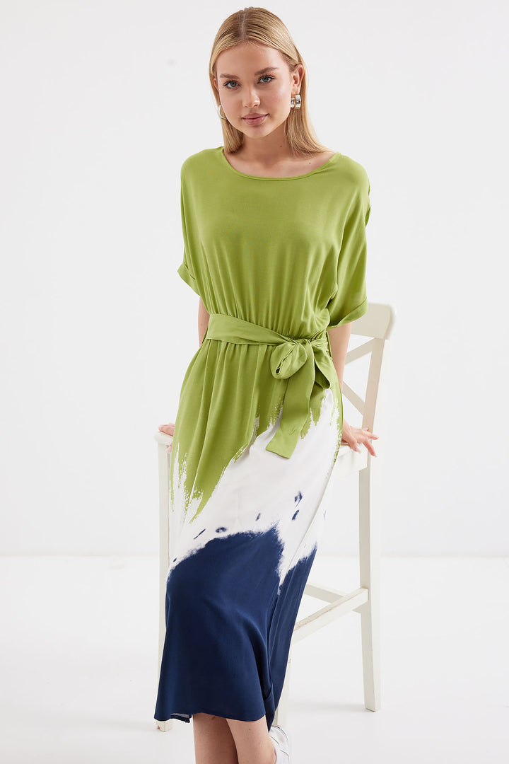 BGD Women Patterned Short Sleeve Viscose Dress - Chartreuse - Avondale