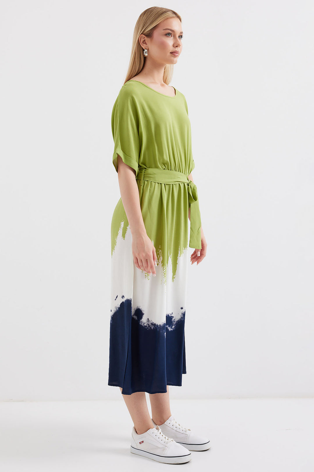 BGD Women Patterned Short Sleeve Viscose Dress - Chartreuse - Avondale