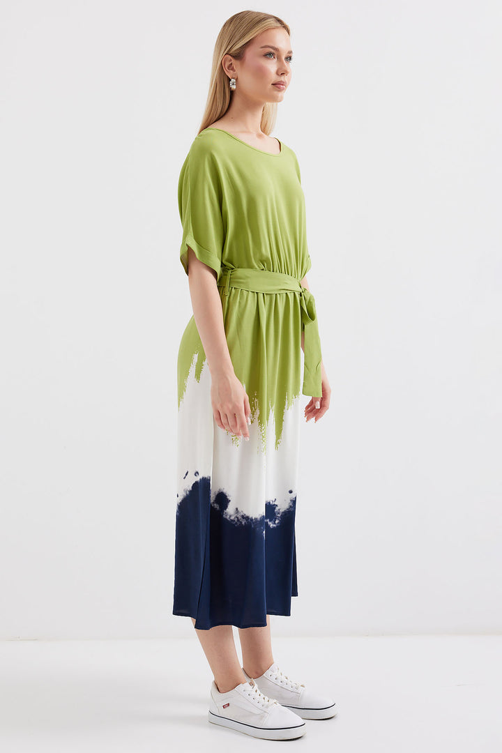 BGD Women Patterned Short Sleeve Viscose Dress - Chartreuse - Avondale