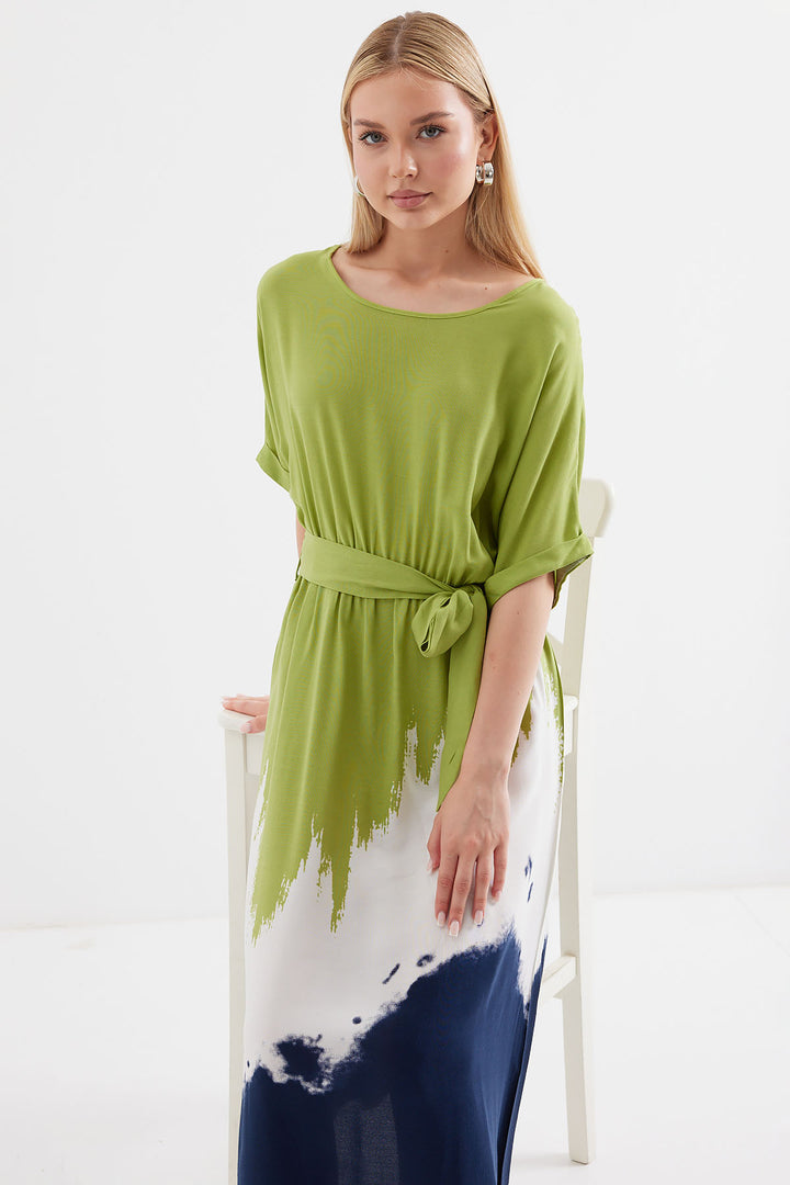 BGD Women Patterned Short Sleeve Viscose Dress - Chartreuse - Avondale