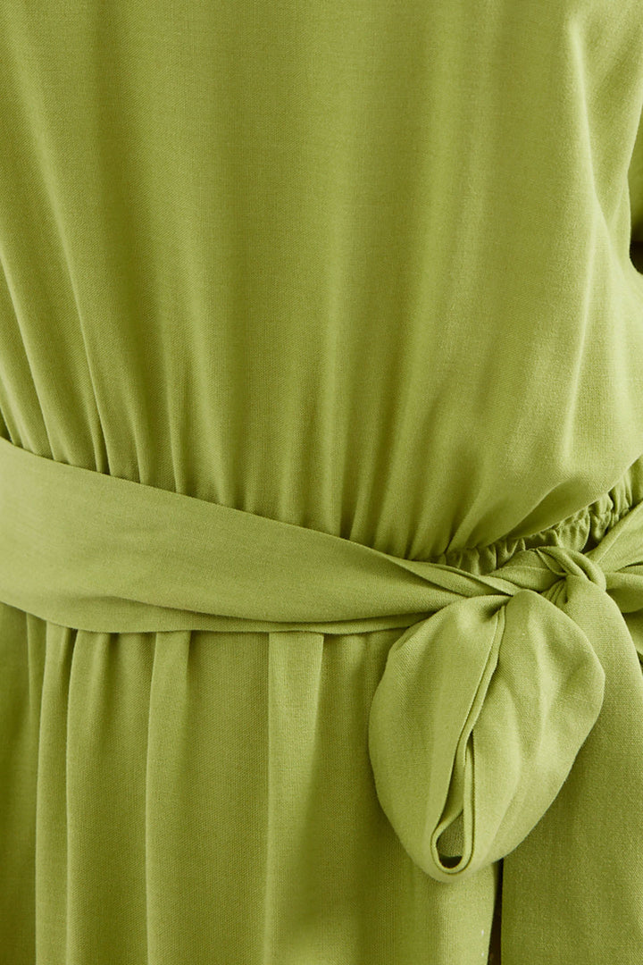BGD Women Patterned Short Sleeve Viscose Dress - Chartreuse - Avondale