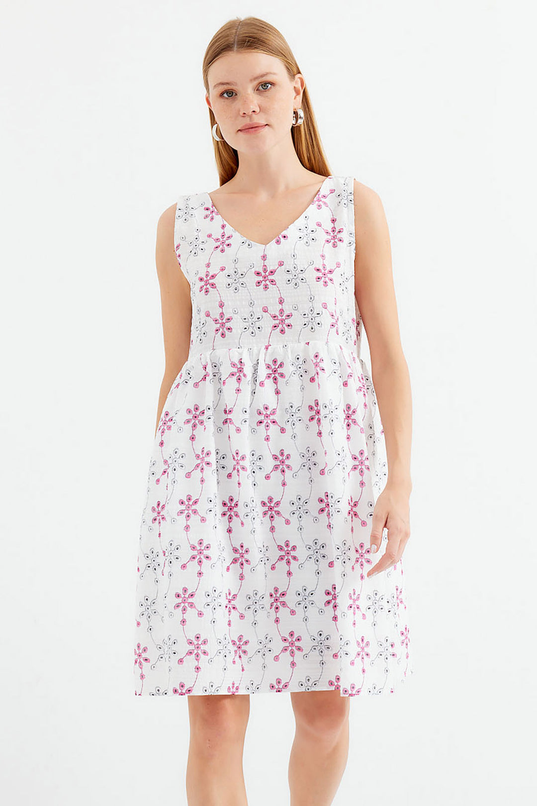 BGD Women V Neck Patterned Mini Dress - White - Avondale