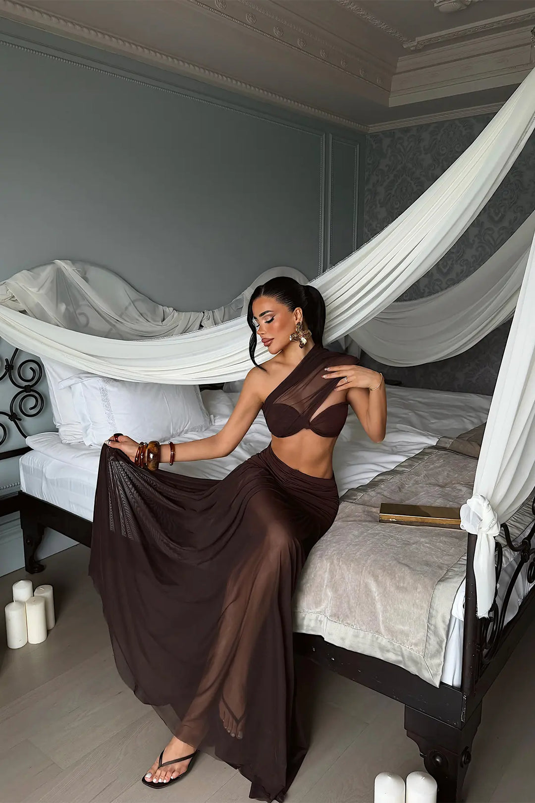 EYY Women Dark Coffee Lace Detail Set - Medford