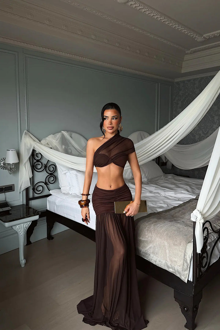 EYY Women Dark Coffee Lace Detail Set - Medford
