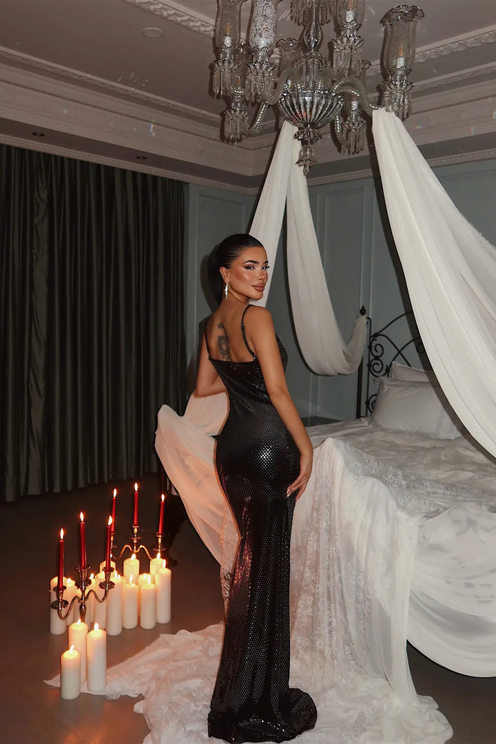 EYY Women Black Sequin Detail Long Dress - Elyria