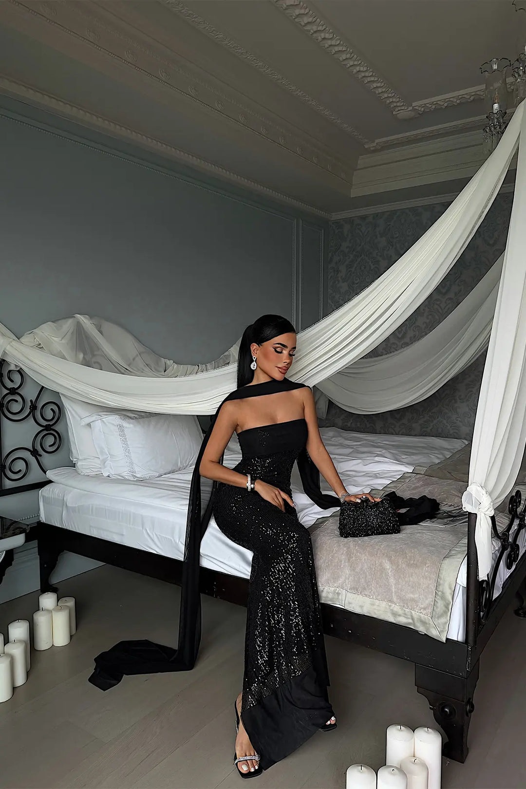 EYY Women Black Sequin Strapless Dress - Wijchen
