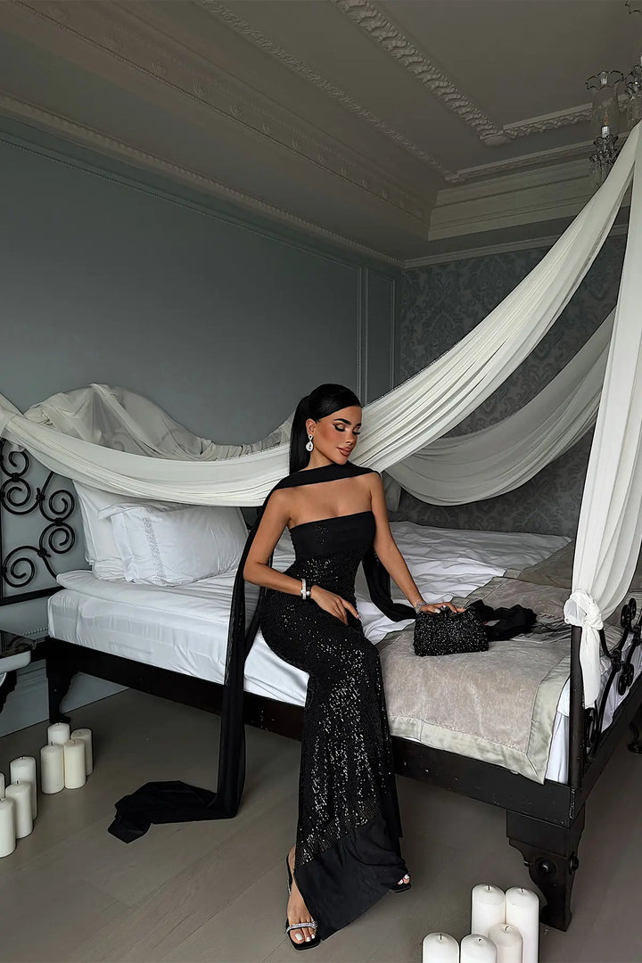 EYY Women Black Sequin Strapless Dress - Wijchen