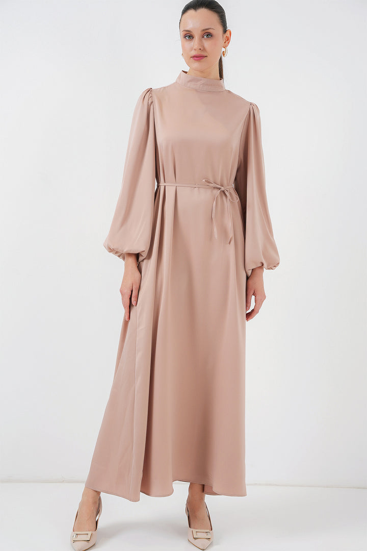 BGD Women Satin Hijab Evening Dress - Biscuit - Gold Coast