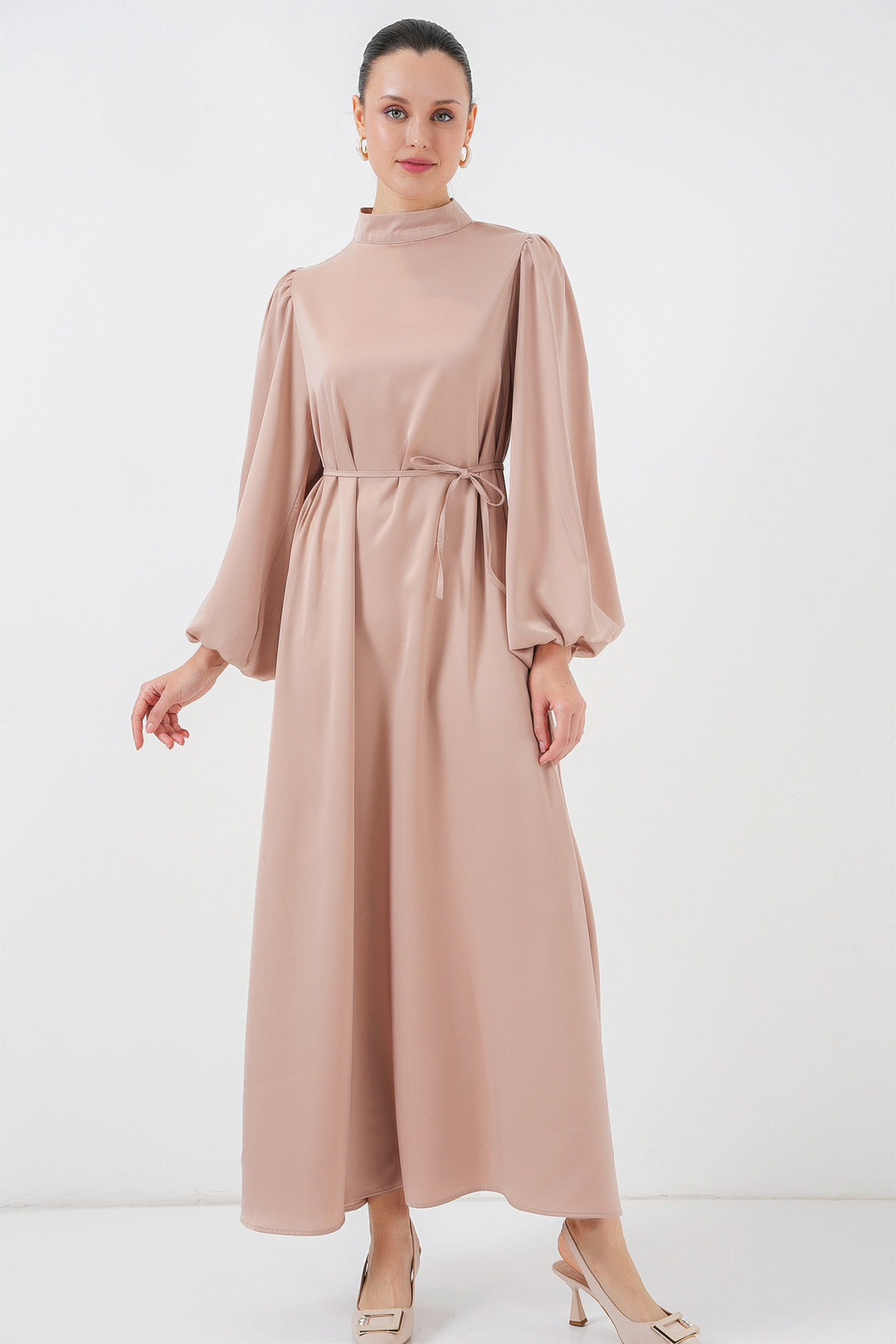 BGD Women Satin Hijab Evening Dress - Biscuit - Gold Coast