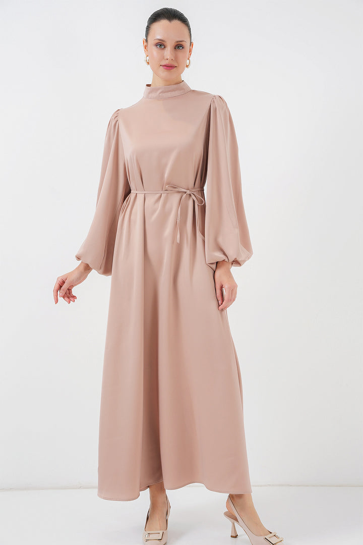 BGD Women Satin Hijab Evening Dress - Biscuit - Gold Coast
