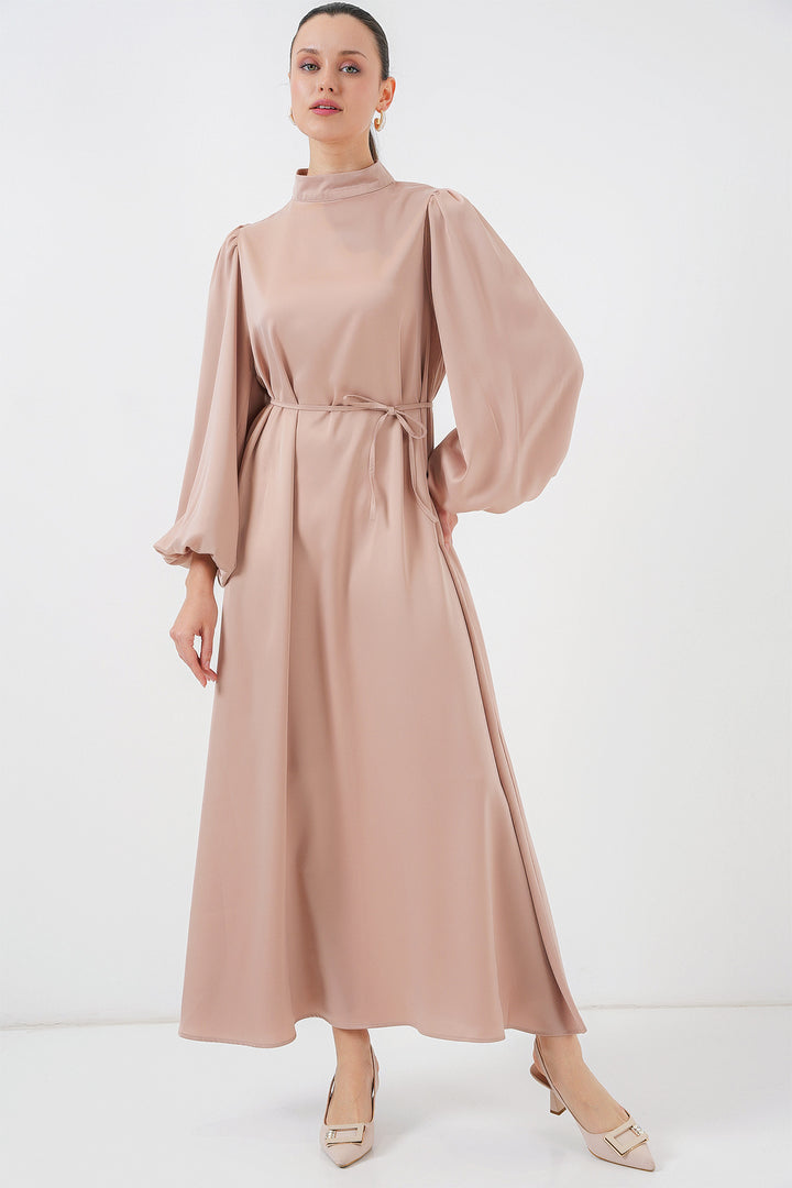 BGD Women Satin Hijab Evening Dress - Biscuit - Gold Coast