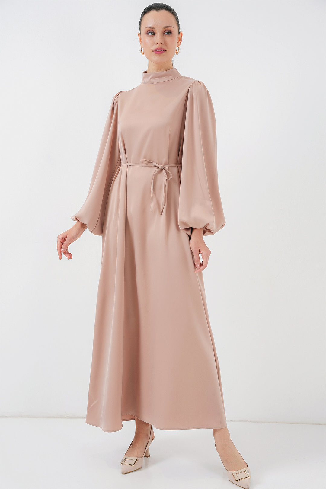 BGD Women Satin Hijab Evening Dress - Biscuit - Gold Coast