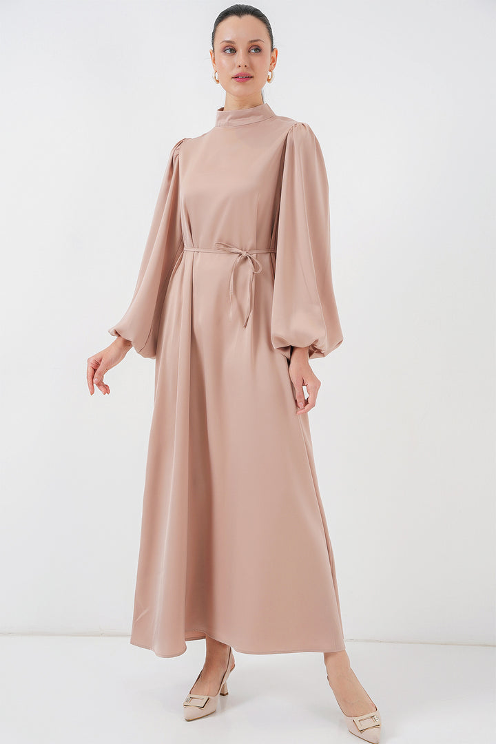 BGD Women Satin Hijab Evening Dress - Biscuit - Gold Coast