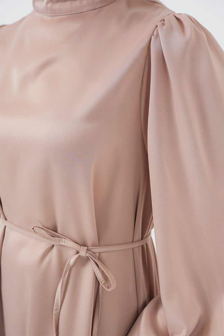 BGD Women Satin Hijab Evening Dress - Biscuit - Gold Coast