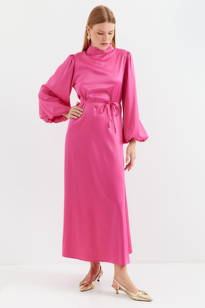 BGD Women Satin Hijab Evening Dress - Fuchsia - Chervonohrad
