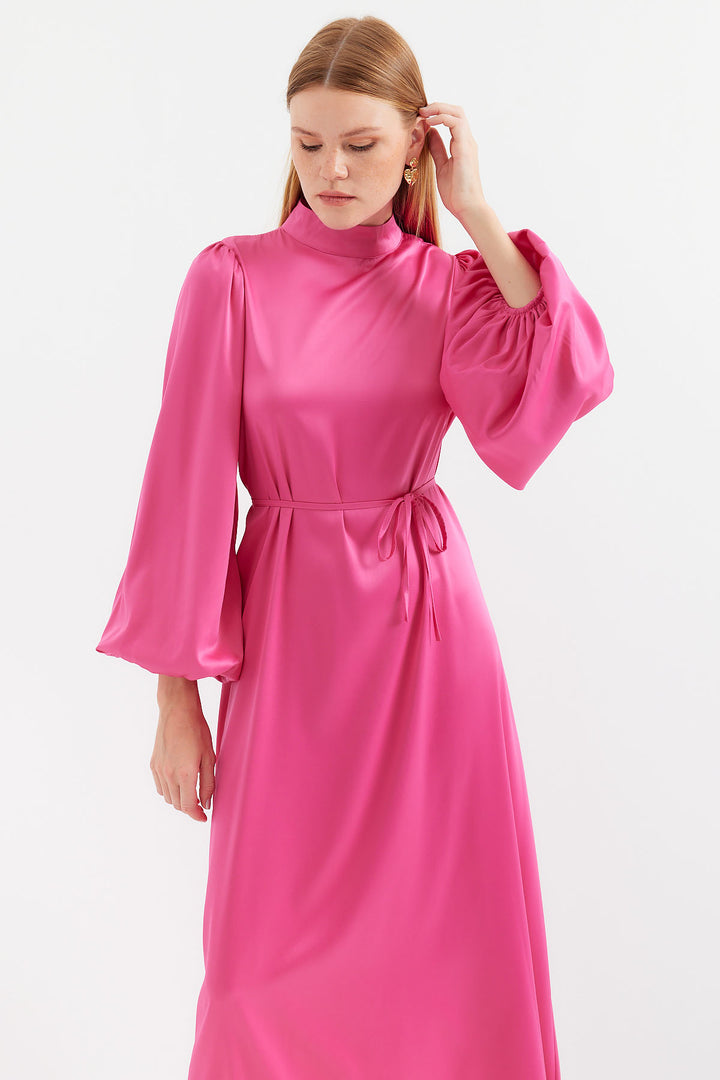 BGD Women Satin Hijab Evening Dress - Fuchsia - Chervonohrad