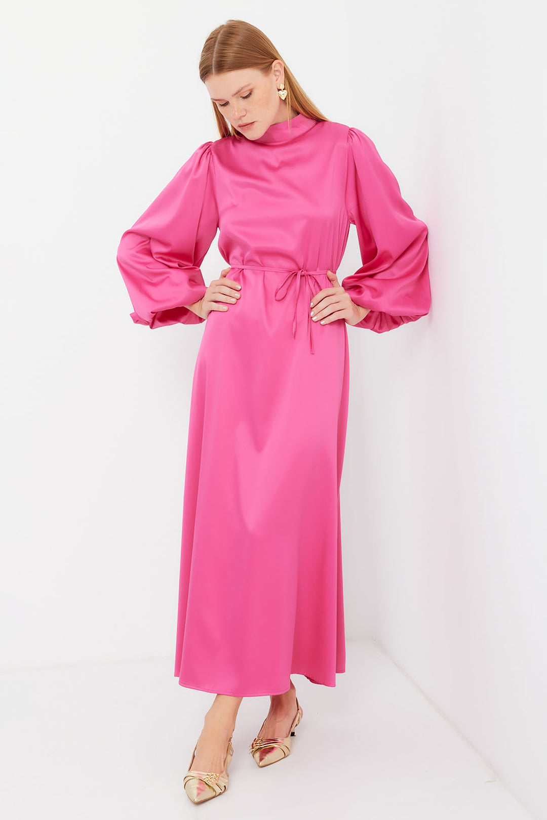 BGD Women Satin Hijab Evening Dress - Fuchsia - Chervonohrad