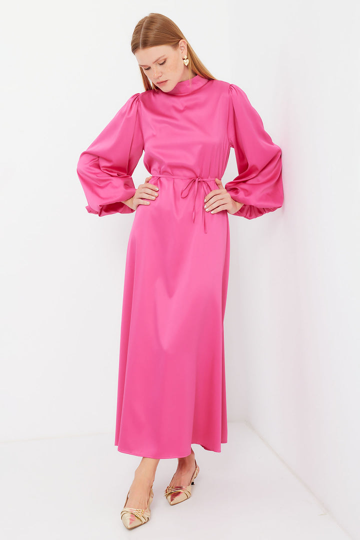 BGD Women Satin Hijab Evening Dress - Fuchsia - Chervonohrad