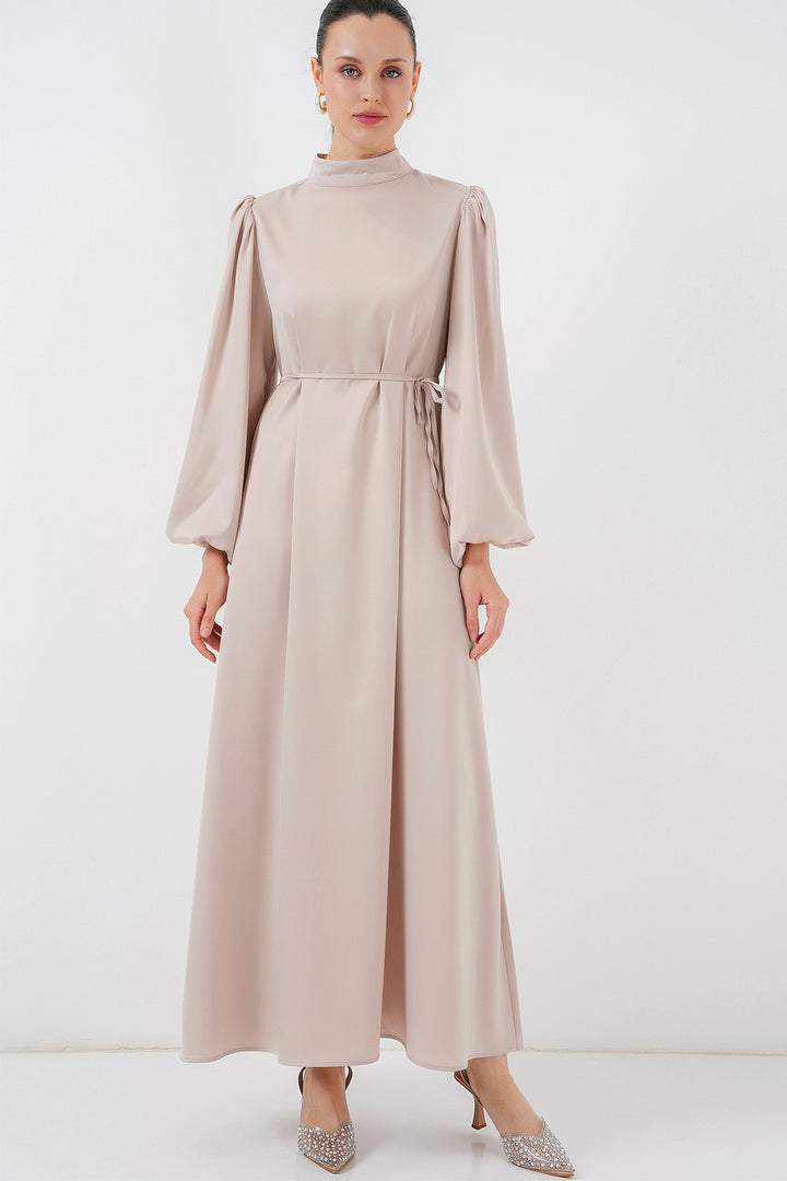 BGD Women Satin Hijab Evening Dress - Beige - Whitley Bay