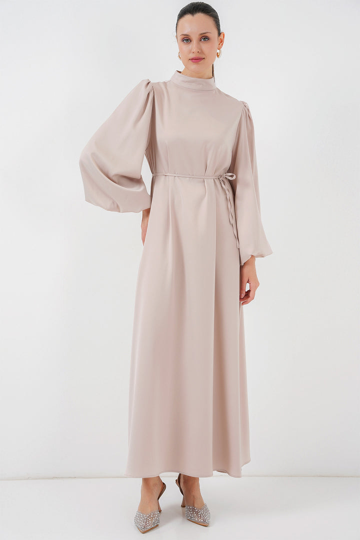BGD Women Satin Hijab Evening Dress - Beige - Whitley Bay