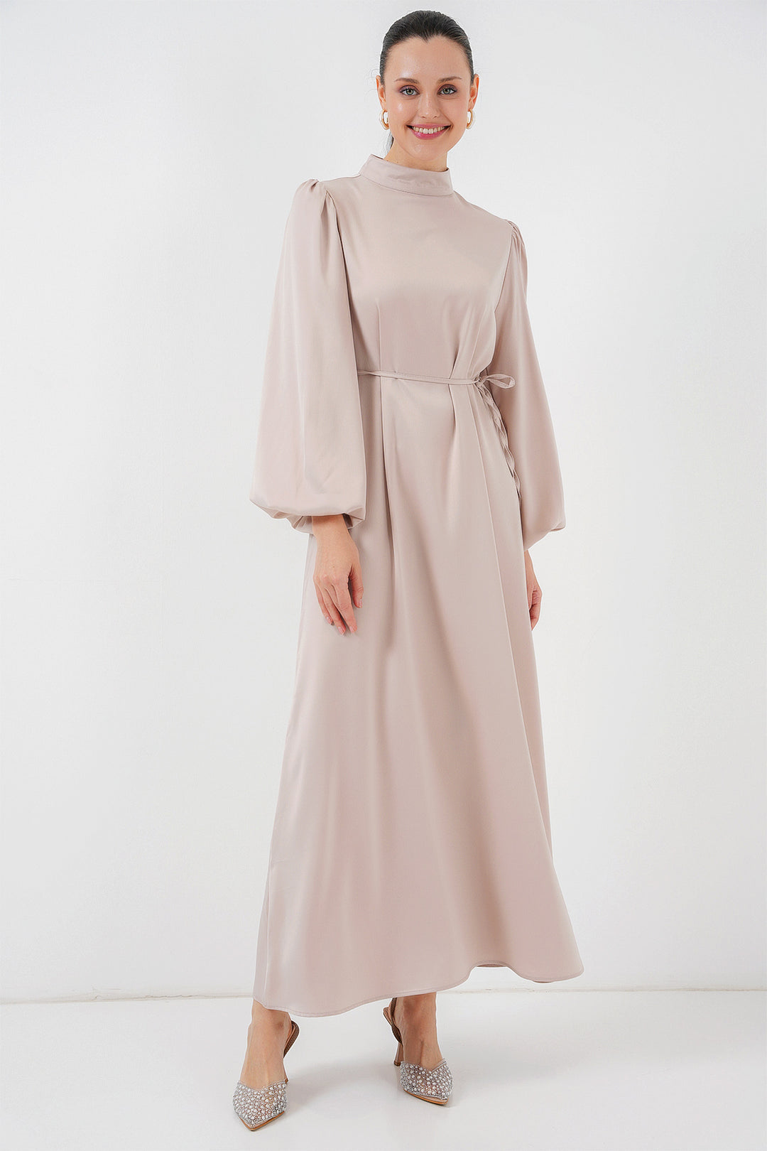 BGD Women Satin Hijab Evening Dress - Beige - Whitley Bay