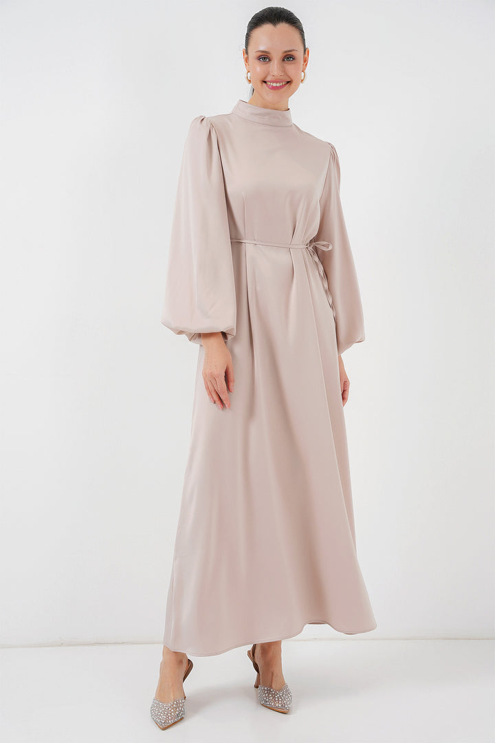 BGD Women Satin Hijab Evening Dress - Beige - Whitley Bay