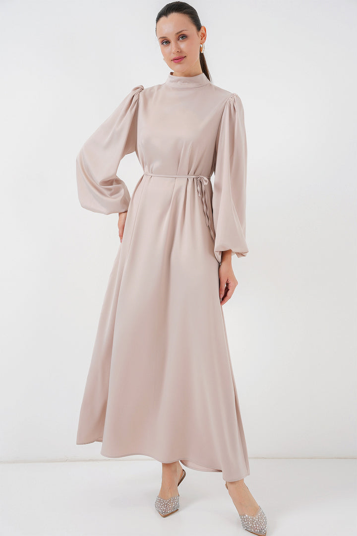 BGD Women Satin Hijab Evening Dress - Beige - Whitley Bay