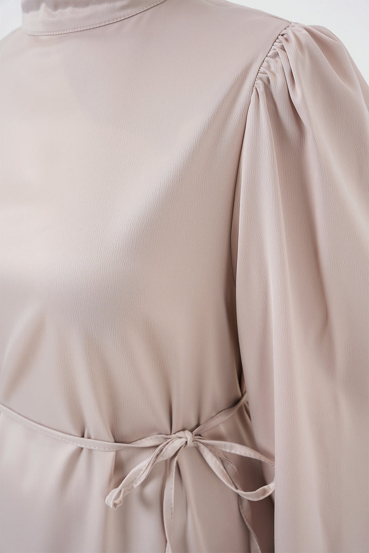 BGD Women Satin Hijab Evening Dress - Beige - Whitley Bay